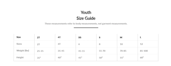 Youth Size Chart